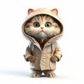 Cute funny shocked cartoon kitten with jacket