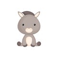 Cute funny sitting baby donkey isolated on white background. Domestic adorable animal character for design of album, scrapbook, Royalty Free Stock Photo