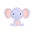 Cute funny sitting baby elephant isolated on white background. Wild african adorable animal character for design of album, Royalty Free Stock Photo