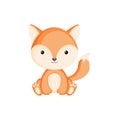 Cute funny sitting baby fox isolated on white background. Woodland adorable animal character for design of album, scrapbook, card