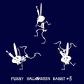 Cute and funny skeleton rabbit in different poses: activity, dance, yoga, gymnastic. Cartoon style. Vector illustration