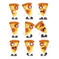 Cute funny slice of pizza with different emotions set, humanized cartoon fast food character vector Illustrations on a Royalty Free Stock Photo