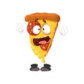 Cute funny slice of pizza, humanized cartoon fast food character vector Illustration on a white background Royalty Free Stock Photo