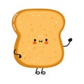 Cute funny sliced toast bread waving hand character. Vector hand drawn cartoon kawaii character illustration icon