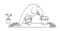 Cute funny sloth practiced yoga exercises on home mat in dog pose