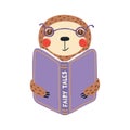 Cute funny sloth reading book