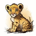 Cute and funny small lion. Color illustration of a cub mammal . Generative AI Royalty Free Stock Photo