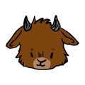 Cute funny smiling brown goat face in naive style vector clipart. Alpine baby billy goat with horns. Kawaii funny farm animal Royalty Free Stock Photo