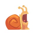 Cute funny snail with open mouth, cute comic mollusk character cartoon vector Illustration Royalty Free Stock Photo