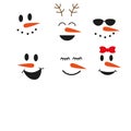 Cute funny snowman face set vector illustration