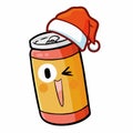 Cute and funny soda can wearing Santa`s hat for christmas, and laughing with blinking eye