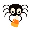 Cute funny spider holding candy corn Halloween cartoon character illustration. Royalty Free Stock Photo