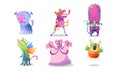 Cute funny spooky colorful fictional monster characters vector illustration Royalty Free Stock Photo