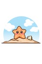 Cute and funny starfish on beach cartoon illustration
