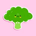 Cute funny sticker Broccoli character. Vector hand drawn cartoon kawaii character illustration icon. Isolated on pink Royalty Free Stock Photo