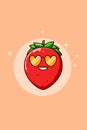 Cute and funny strawberry with love eye cartoon illustration Royalty Free Stock Photo