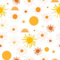 Cute and funny sunny pattern. Sun. Yellow and white background. Wallpaper.