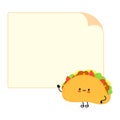 Cute funny taco character with speech bubble. Vector hand drawn cartoon kawaii character illustration icon. Isolated on Royalty Free Stock Photo