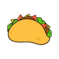 Cute funny taco character. Vector hand drawn cartoon kawaii character illustration icon. Isolated on white background Royalty Free Stock Photo