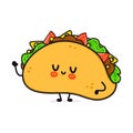 Cute funny taco character. Vector hand drawn cartoon kawaii character illustration icon. Isolated on white background Royalty Free Stock Photo