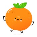 Tangerine fruit jumping character. Vector hand drawn cartoon kawaii character illustration icon. Isolated on white Royalty Free Stock Photo