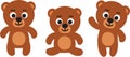 Cute funny teddy bear emoji standing, sitting, waiving - set of three bears cartoon vector illustrations Royalty Free Stock Photo