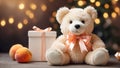 Cute funny teddy bear toy, with gift box with bow