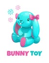 Cute funny textile bunny girl toy. Vector icon.