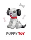 Cute funny textile puppy toy. Vector plush dalmatian toy.