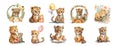 Cute funny tiger cubs are cheerful and charming. Watercolor clipart