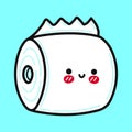 Cute funny toilet paper. Vector hand drawn cartoon kawaii character illustration icon. Isolated on blue background. Toilet paper Royalty Free Stock Photo