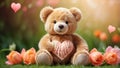 Cute funny toy bear surprise knitted heart greeting anniversary celebrate