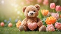 Cute funny toy bear surprise knitted heart greeting anniversary