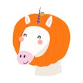 Cute funny unicorn in pumpkin Halloween costume character illustration. Royalty Free Stock Photo