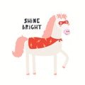 Cute funny unicorn superhero in mask, cape, quote