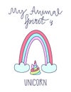 Cute funny vector postcard with rainbow and unicorn poop. Royalty Free Stock Photo