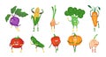 Cute and funny vegetable character set, flat vector illustration.