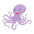 Cute funny violet octopus print on white background. Ocean cartoon animal character for design of album, scrapbook, greeting card Royalty Free Stock Photo