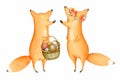 Cute and Funny Watercolor Foxes. Forest Animal in Autumn Royalty Free Stock Photo