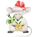 Cute funny watercolor xmas mouse Royalty Free Stock Photo