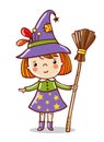 Cute funny witch stand on a white background.