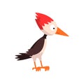 Cute funny woodpecker bird cartoon character, side view vector Illustration on a white background