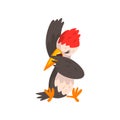 Cute funny woodpecker bird cartoon character sitting vector Illustration on a white background