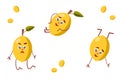 Cute and funny yellow lemon character in comic style looking up, cartoon vector illustration isolated Royalty Free Stock Photo