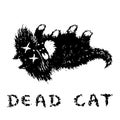 Cute fur the cat is dead and lies upside down. Vector illustration.