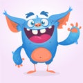 Cute furry blue monster. Vector bigfoot or troll character mascot