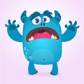 Cute furry blue monster. Vector bigfoot or troll character mascot. Design for children book Royalty Free Stock Photo