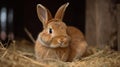 A fluffy brown bunny sitting in a pile of hay created with Generative AI