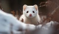 A cute furry ferret sitting on a snowy branch outdoors generated by AI