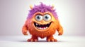 Cute Furry fluffy orange Monster, cartoon 3d, alien monster illustration, on